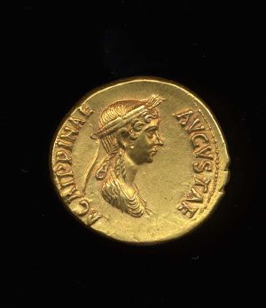 Obverse image of a coin of Agrippina the Elder