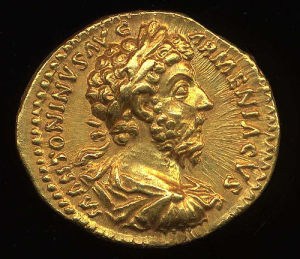 Obverse image of a coin of Marcus Aurelius (as Augustus)