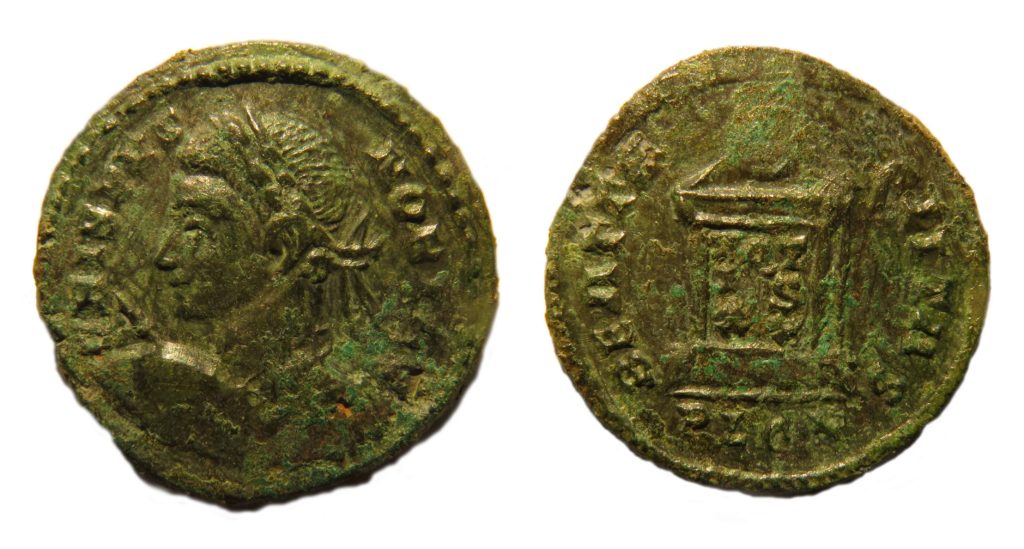 A nummus of Crispus (AD317-326). Copyright: Trustees of the British Museum. License: Attribution License.