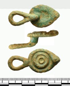 Image of a Roman copper alloy button loop and fastener found in Gloucestershire (GLO-38BB12). Copyright: Bristol City Council, CC-BY Licence.