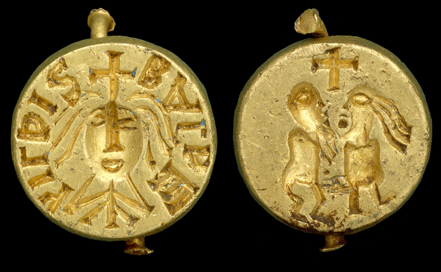 Gold seal matrix inscribed BALDEhILDIS, probably of Queen Balthild of France (PAS-8709C3)