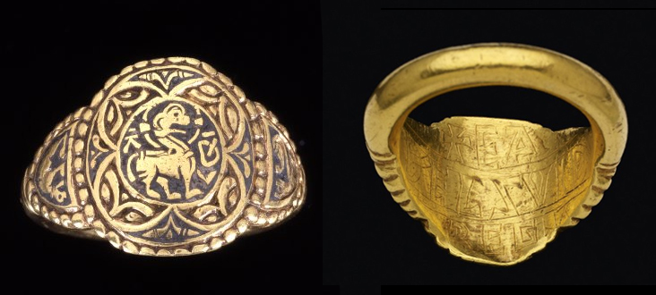 The 'Athelswith' finger-ring, found at Abercorn in West Yorkshire in 1870 and now in the British Museum (AF.458). 