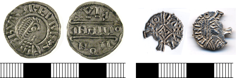 Coins of Burgred (LON-61D165) and Ceolwulf (BUC-08EE42), kings of Mercia. 