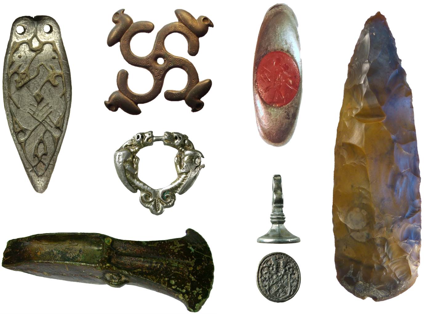 Image of seven archaeological finds that were donated to museum by finders.