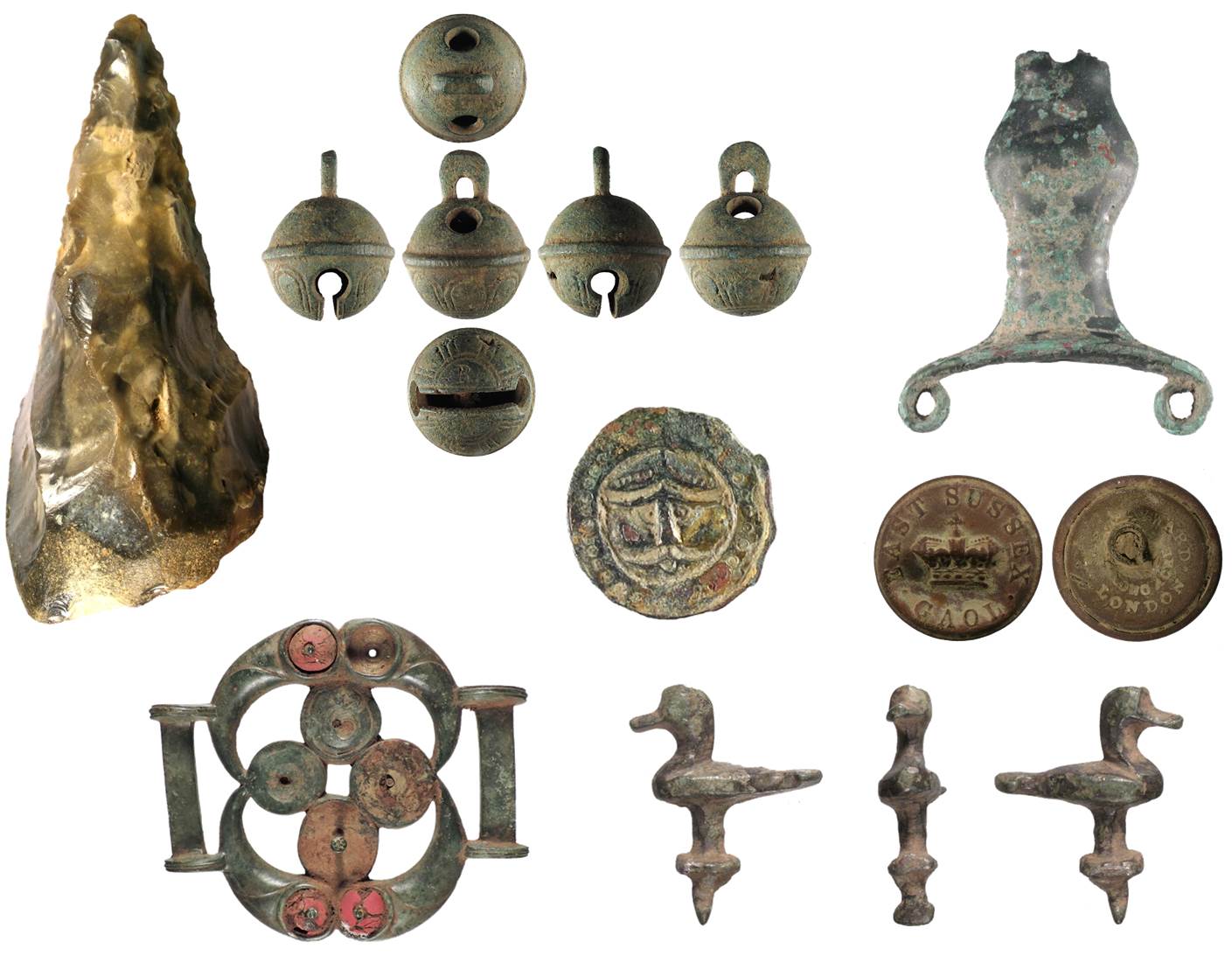 Image of seven archaeological finds found in Sussex.