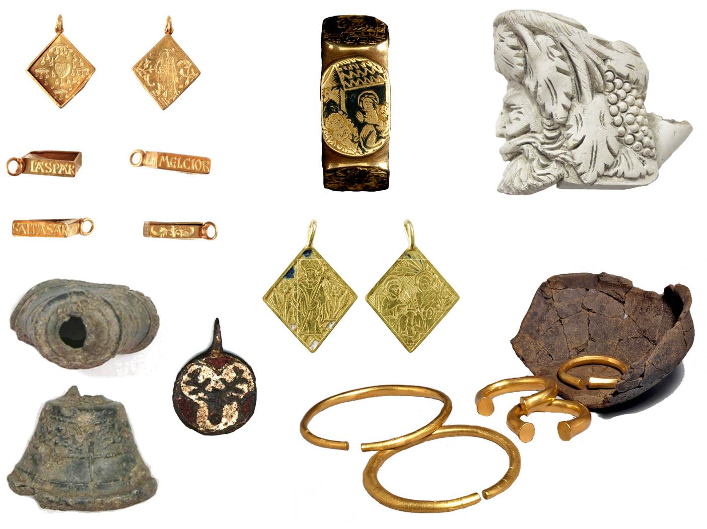 Image of seven archaeological finds relating to Christmas.