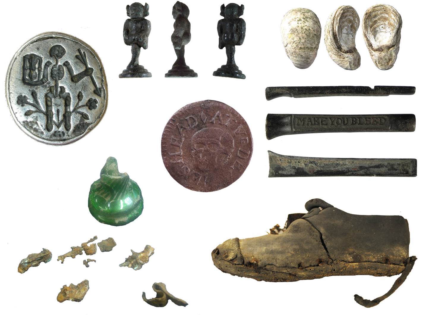 Image of seven archaeological finds related to Halloween.