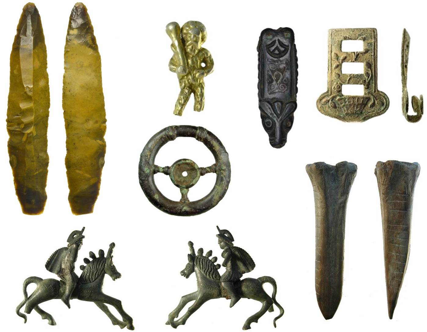 Image of seven archaeological finds from Suffolk.