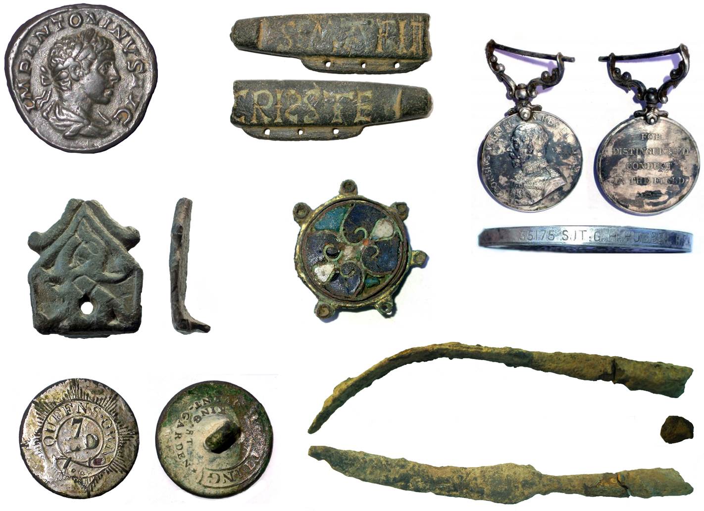 Image of seven archaeological finds from Surrey.