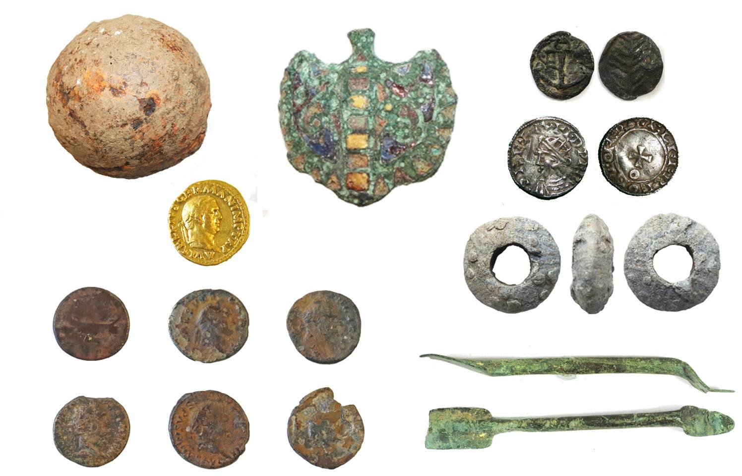 Image of seven archaeological finds from the Tyne & Wear area.