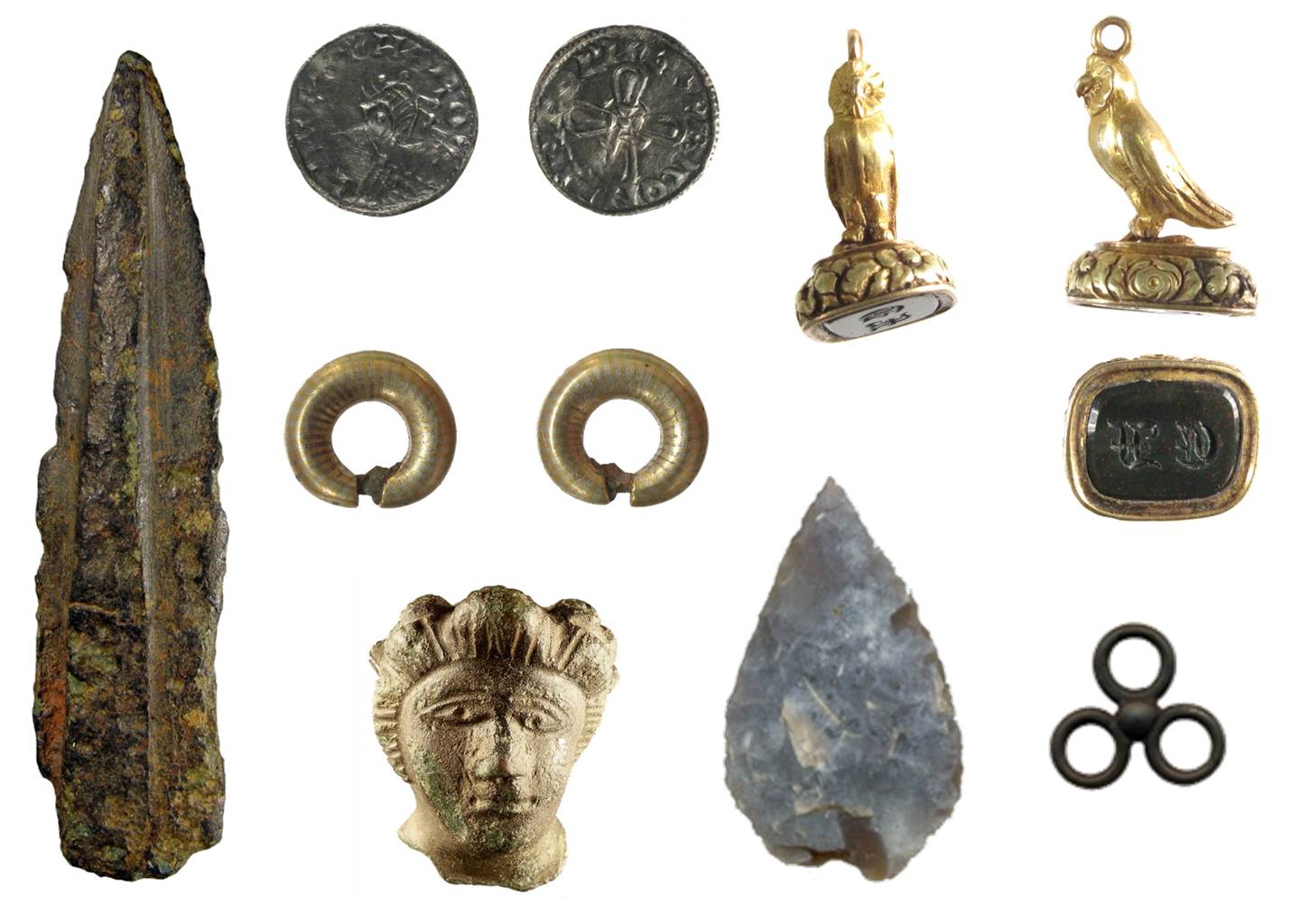 Image of seven archaeological finds from Warwickshire.