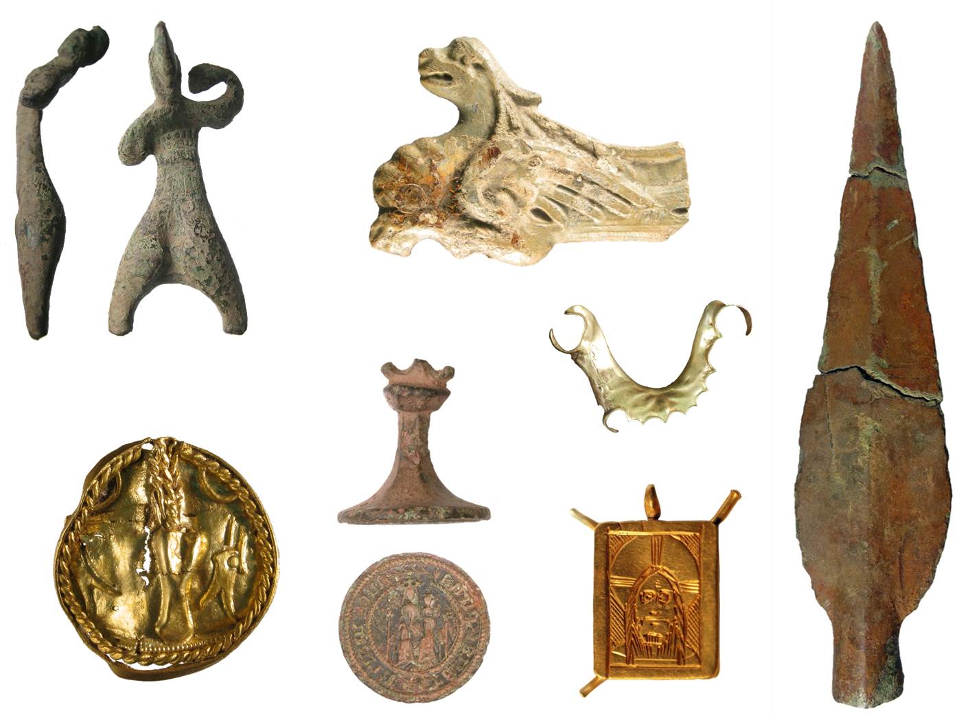 Image of seven archaeological finds from the West Midlands.