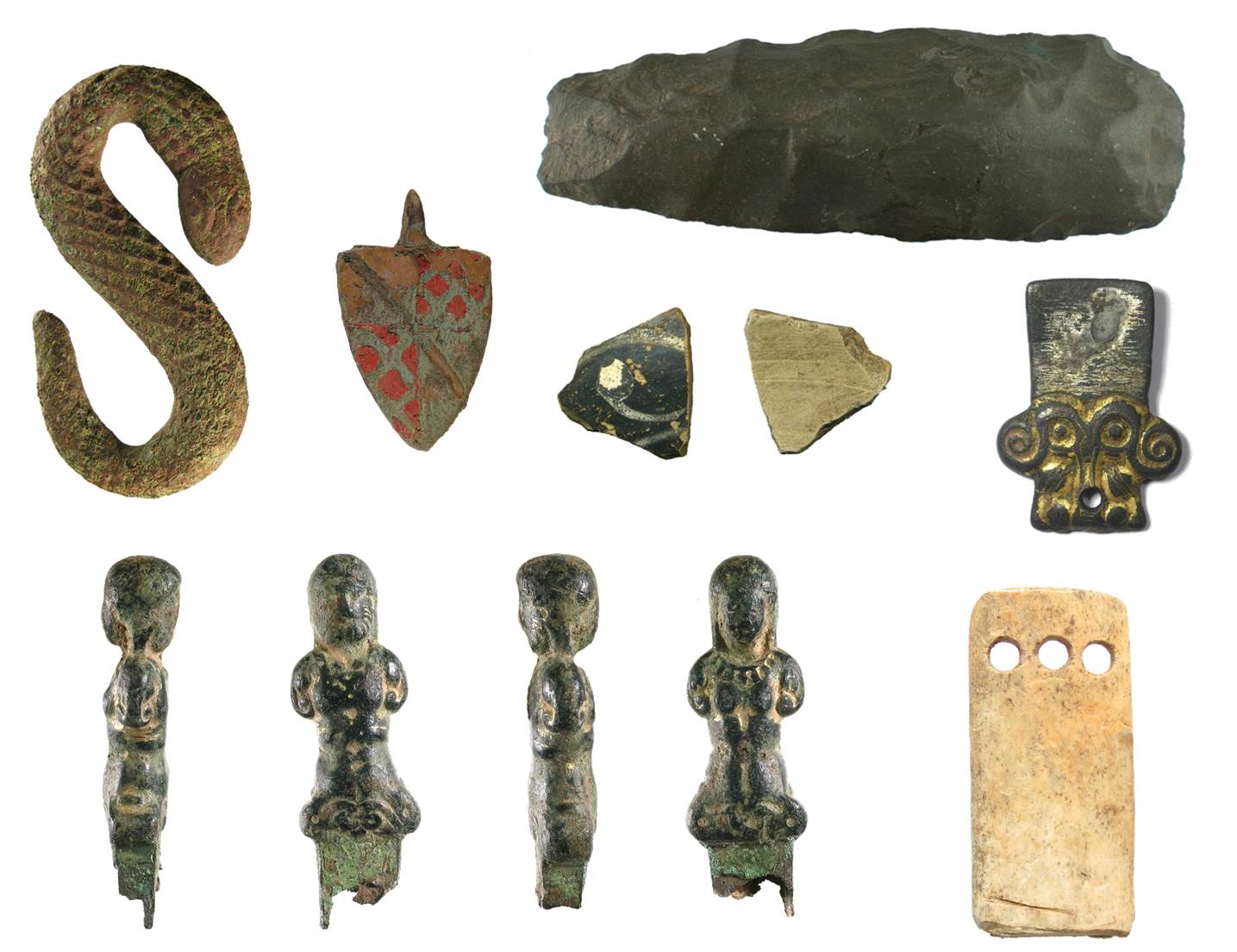 Image of seven archaeological finds from Worcestershire.