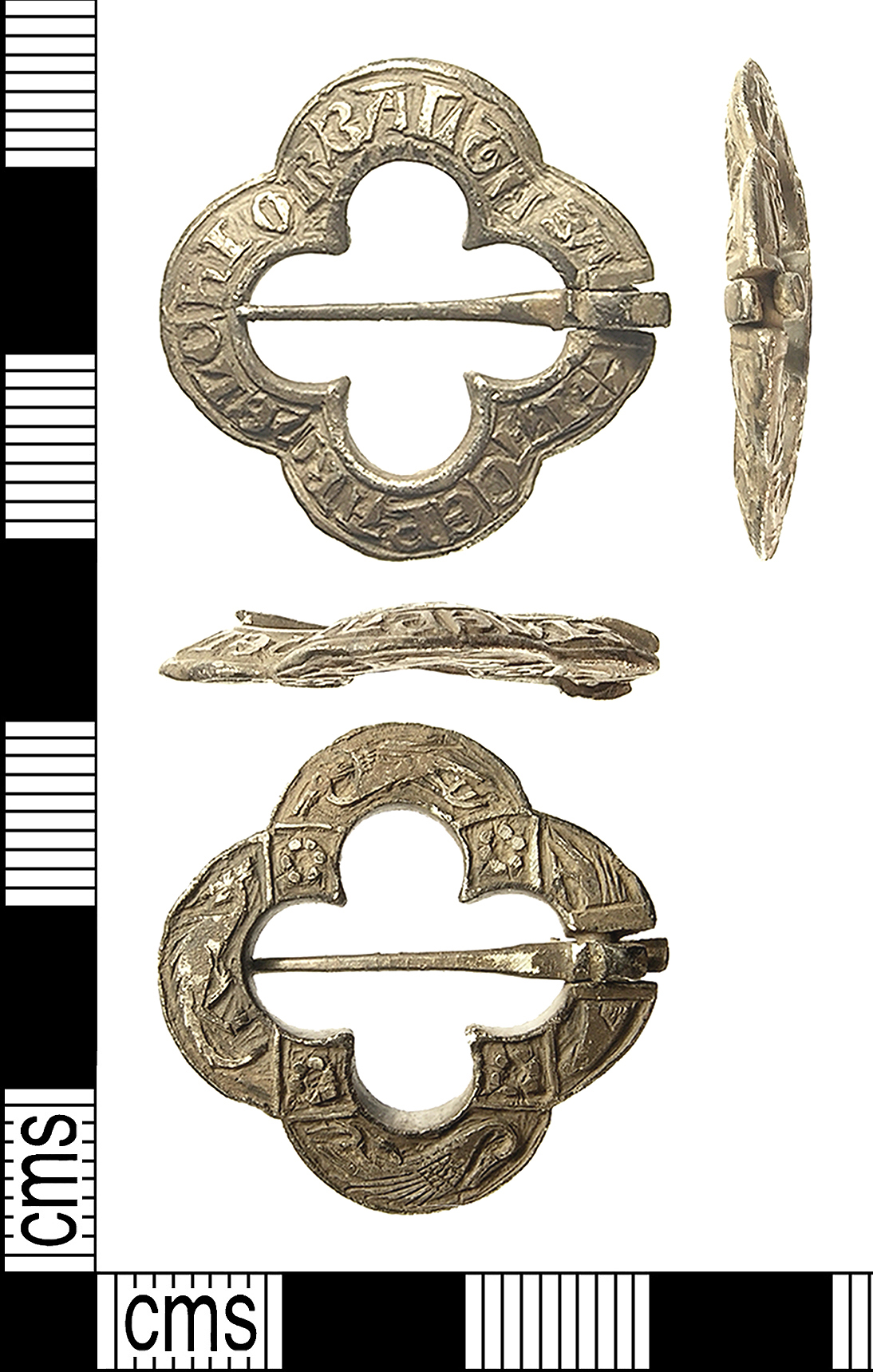 Silver medieval brooch bearing the names of the Three Kings (IOW-336352)